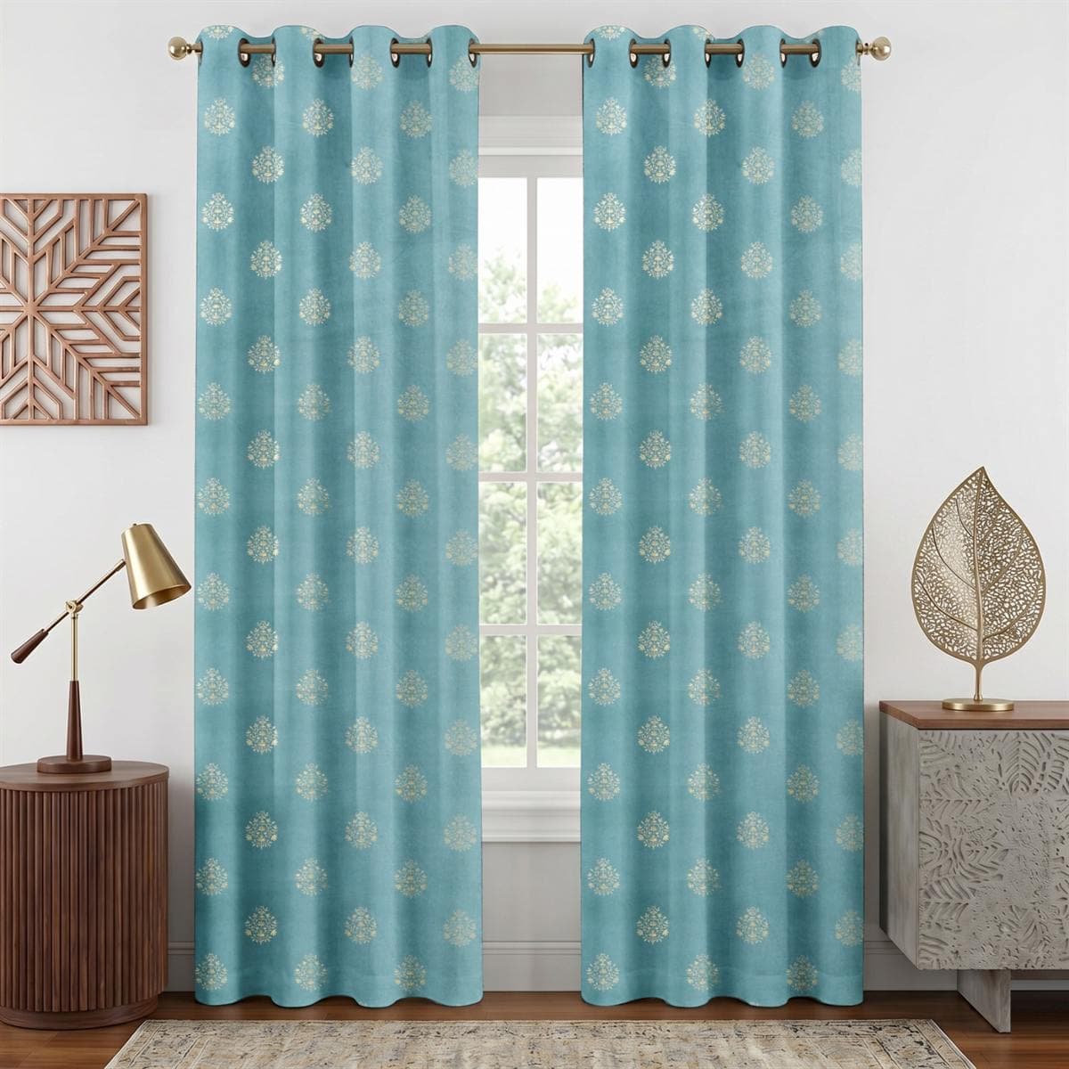 Foil Damask Velvet — Aqua Blue