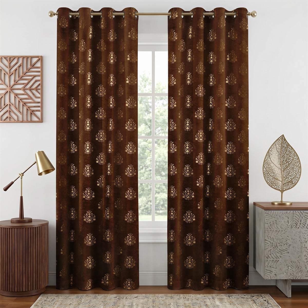 Foil Damask Velvet — Coffee Brown