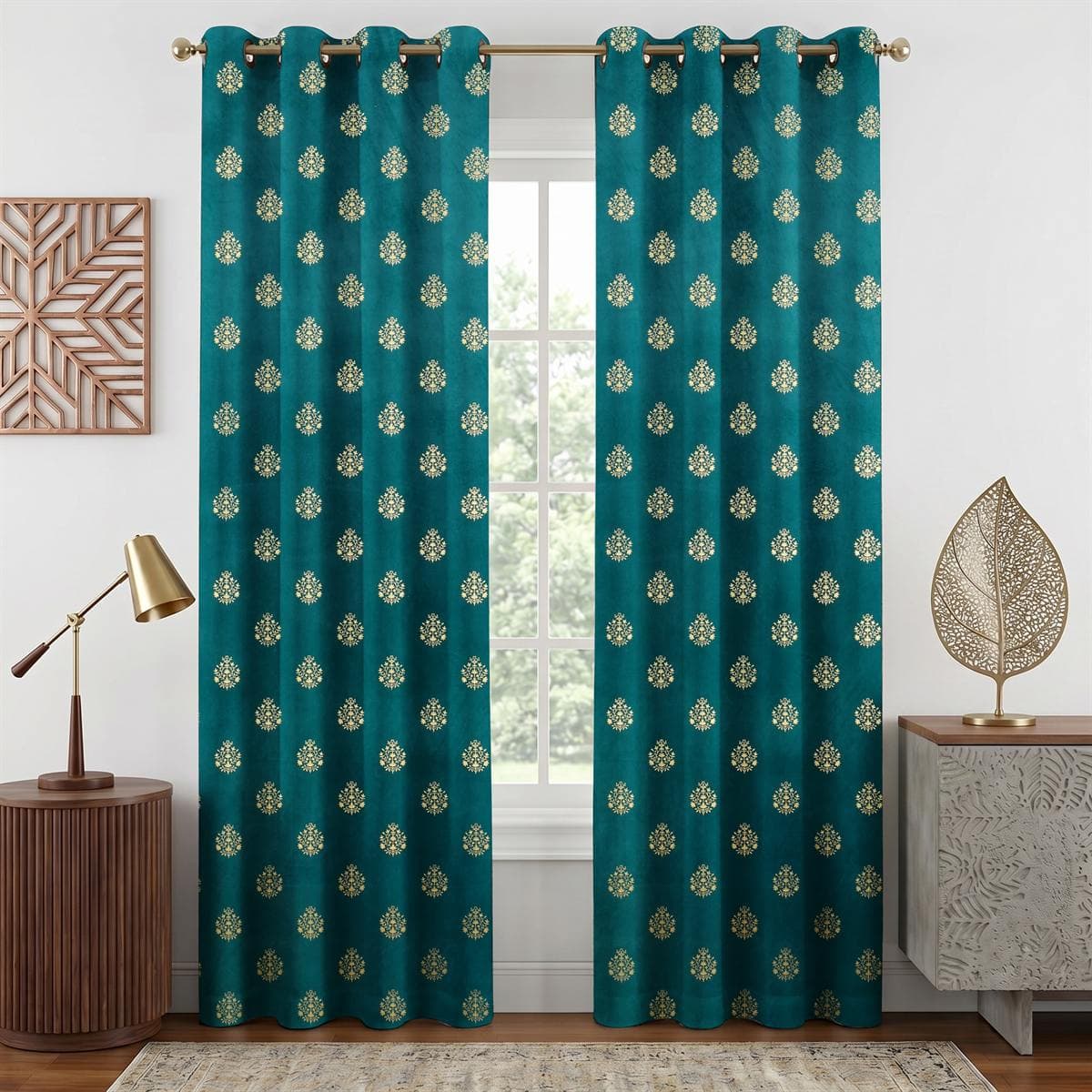 Foil Damask Velvet — Peacock Teal